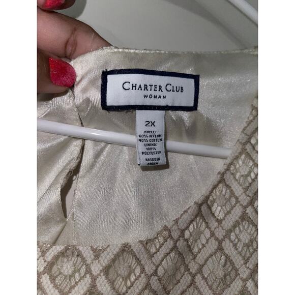Charter Club Womens Embroidered Mesh Top Nude Cream EUC 2X - Picture 4 of 7